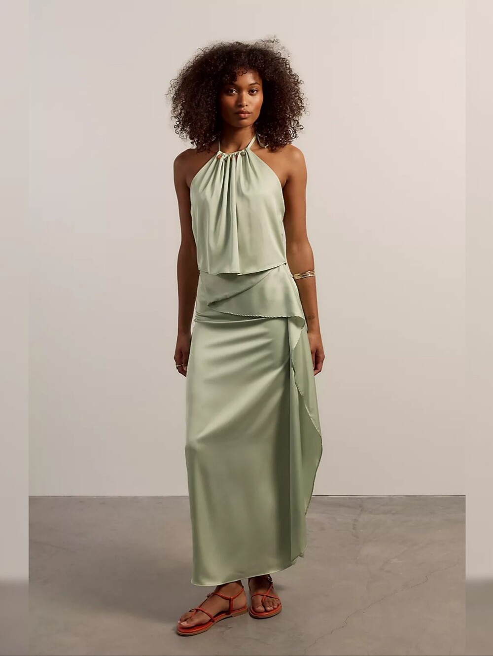Baobab Lorena Maxi Skirt Set Lima Limon Green Satin Women's Size XL